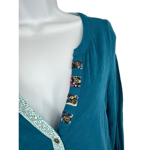Little Yellow Button Anthropologie Henley Top Teal Blue Calantha Pocket Size S - Picture 8 of 13